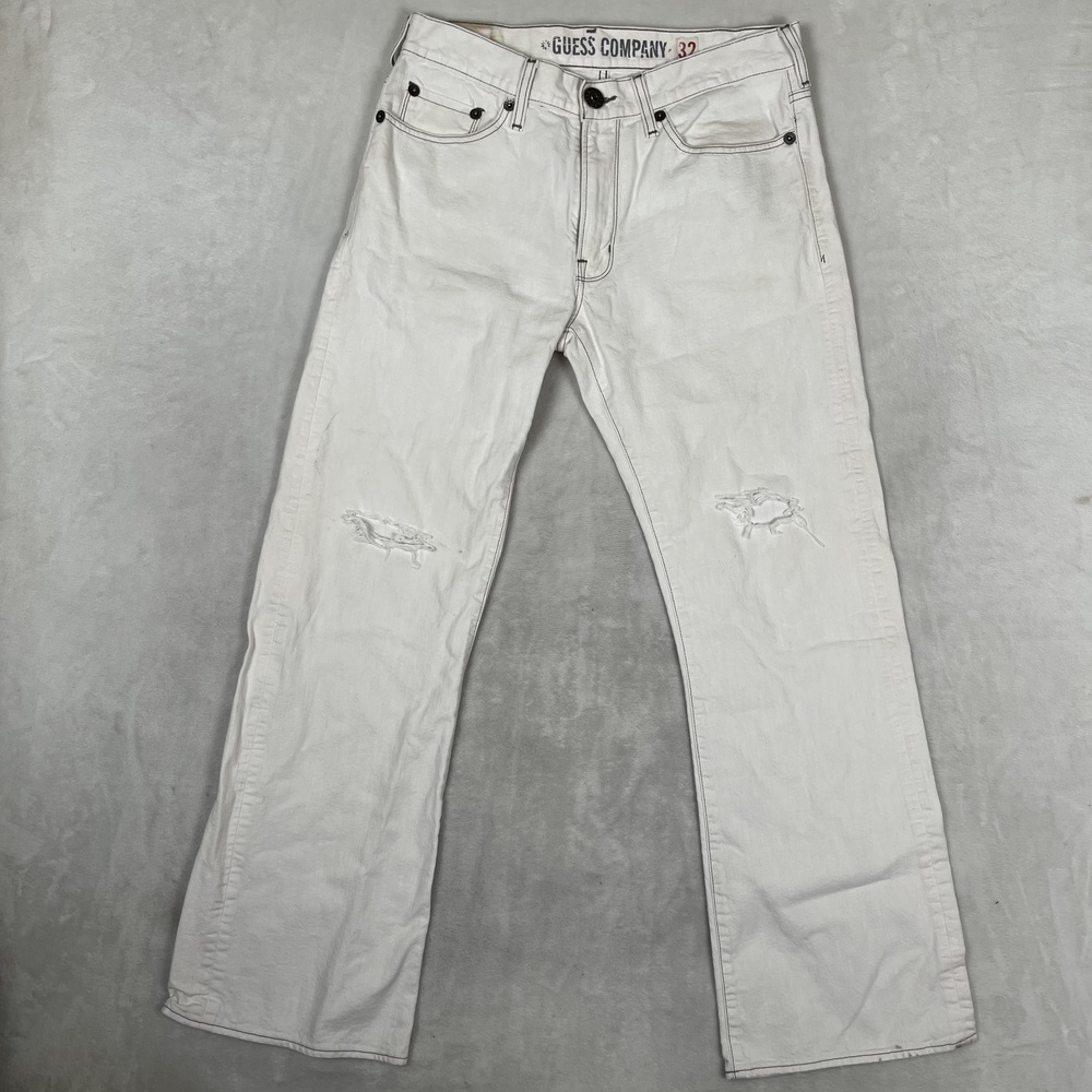 VTG Guess Hampton Jeans Mens 32x32 White Regular Straight Denim Distressed Y2K